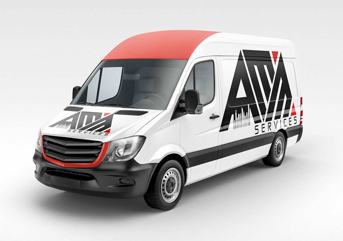 realistic view du logo AMM Services de la création graphique, au Webdesign, au SEO optimisation des moteurs de recherche à la mise en place d'une stratégie de marketing digital camion